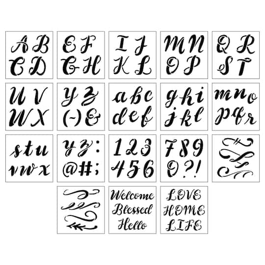 Alphabet Handlettered Script Stencils, 12" x 12" by Craft Smart®